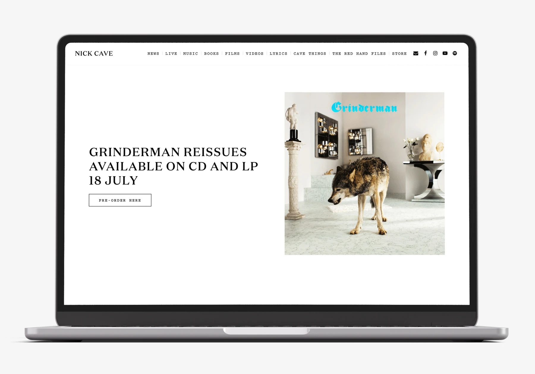Official Nick Cave website homepage by music website designers