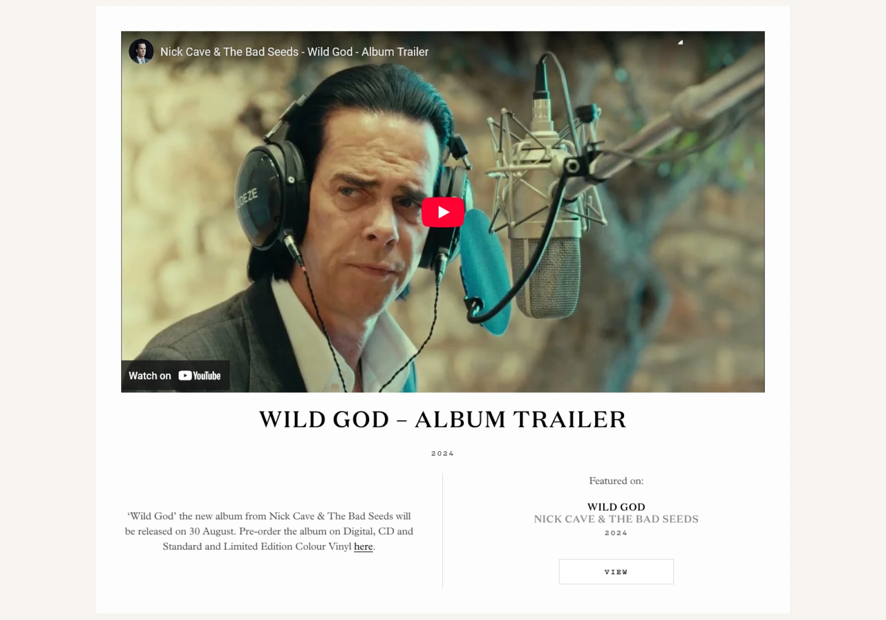 Music website developers create immersive fan experience for Nick Cave
