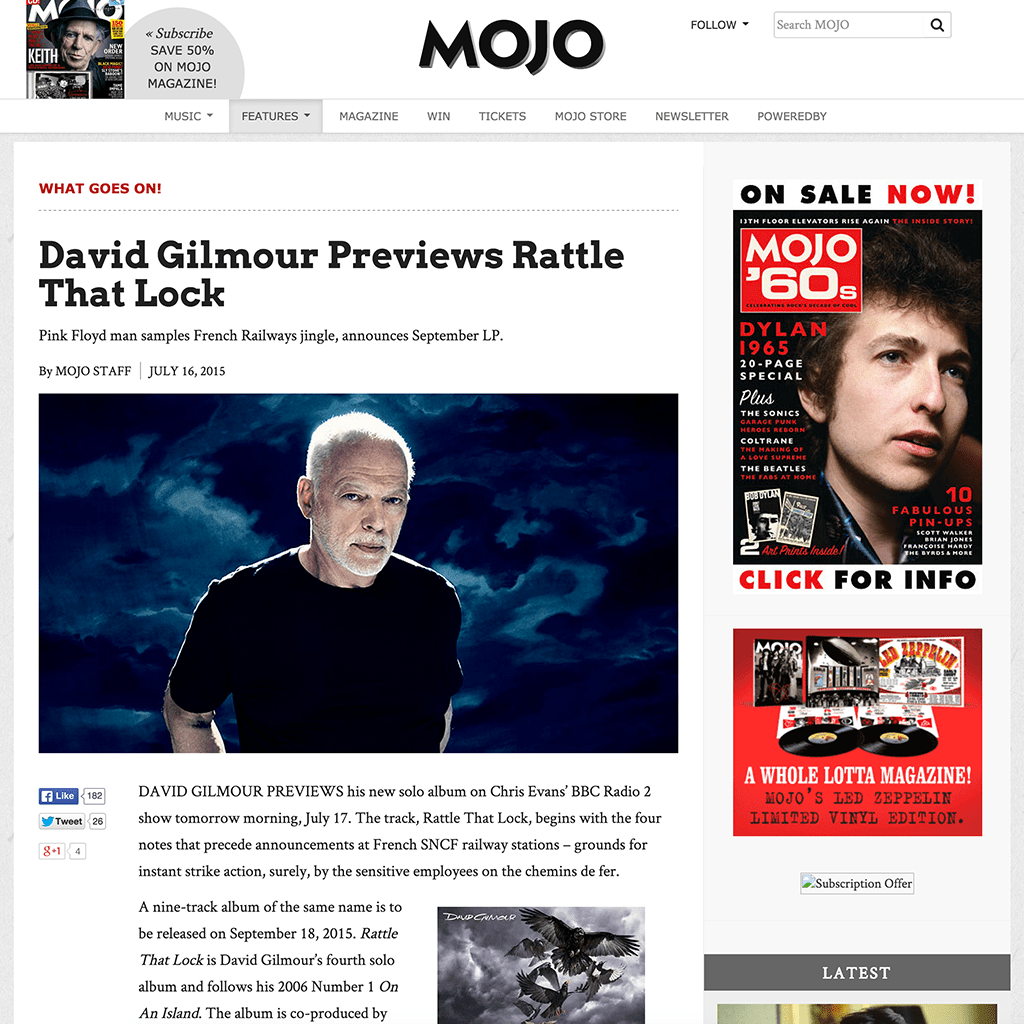 David Gilmour Rattle That Lock Mojo - Art Direction