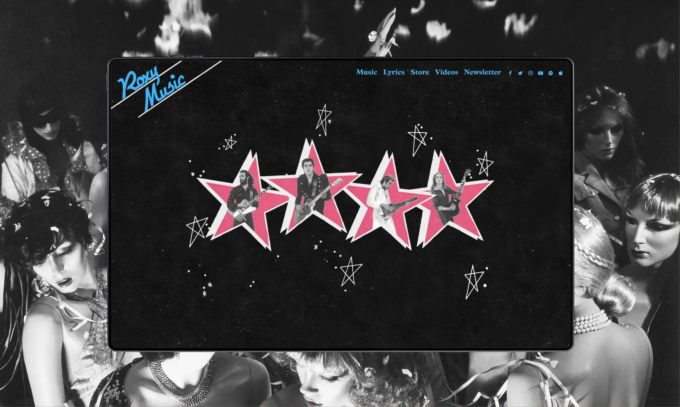 Music website design for legendary rock band Roxy Music